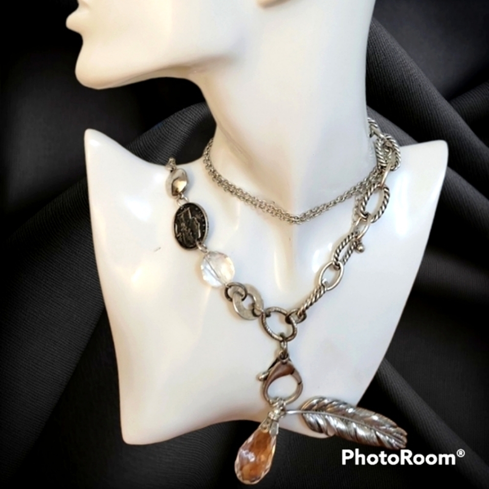 Cowboy Core Western Feather Prism Long Chain Charm Festival Rodeo Necklace